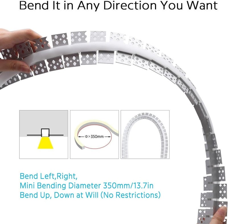 SuperlightingLED Spotless Plaster in Recessed Flexible Drywall LED Channel Fully Bendable LED Aluminum Profile Track for Custom LED Strip Lighting Solutions, 3.28ft x 3 Pcs (P5615 Inside width 12.5mm/0.5""), Silver - Image 2